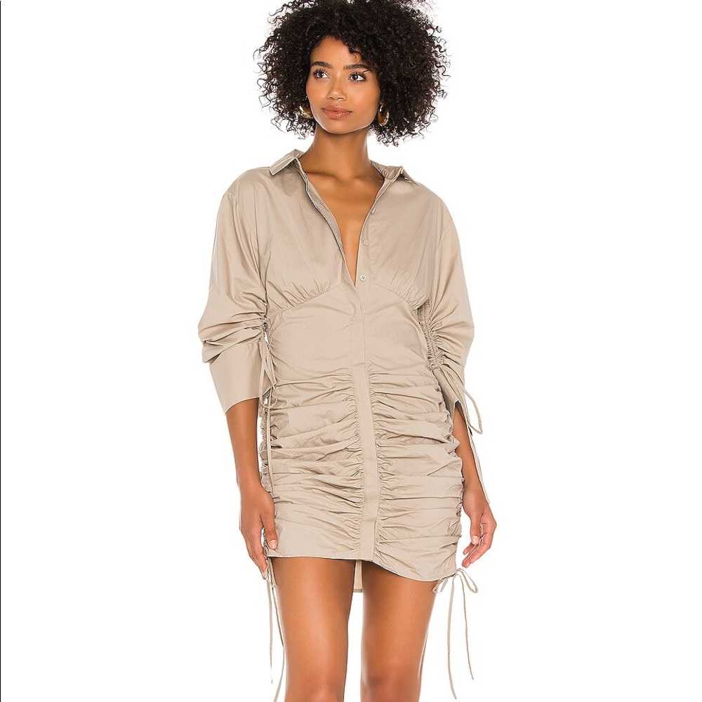 L’Academie Brigitte Ruched Shirtdress Mini Dress